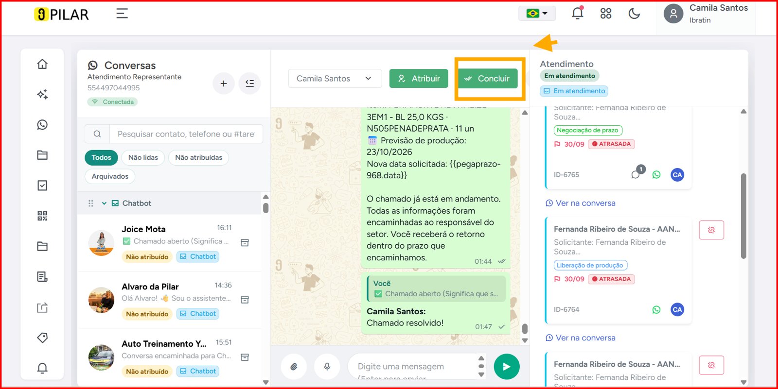 Botão Concluir depois da devolutiva